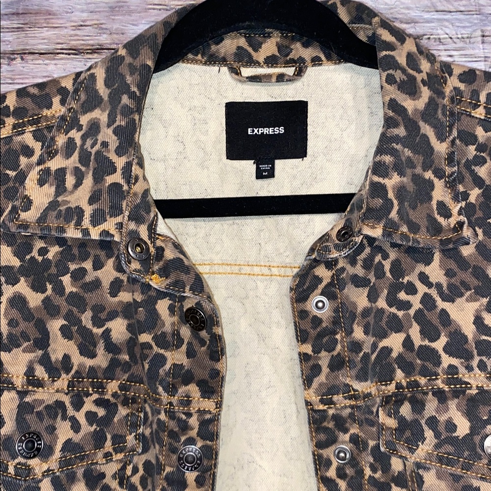 Express Leopard Print Denim Jacket - image 4